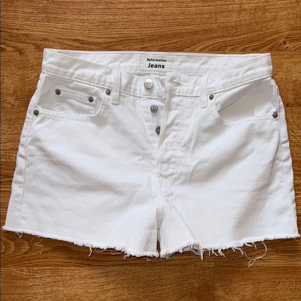 Reformation White Jean Shorts